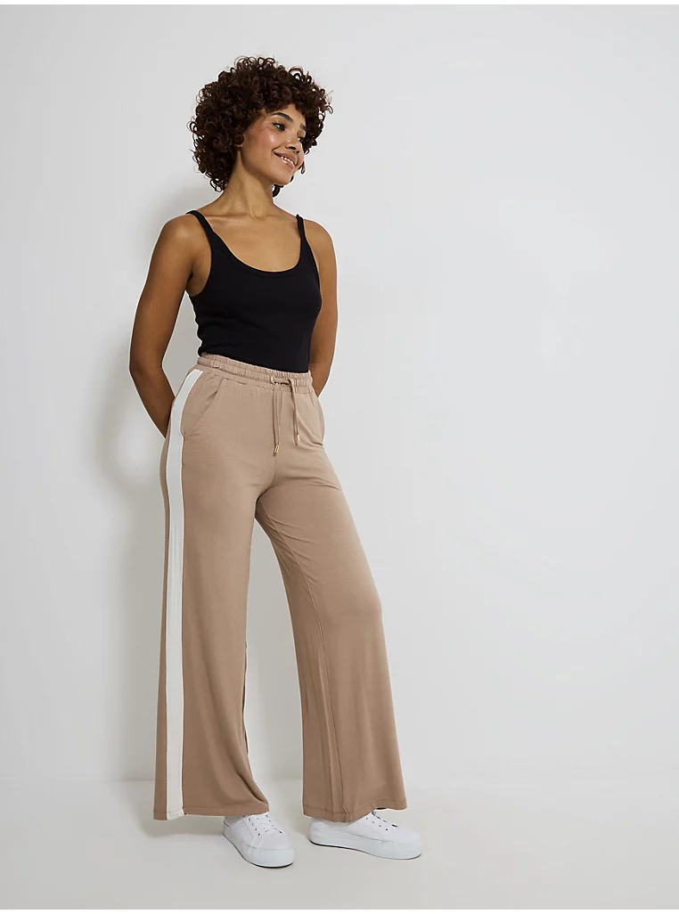 Neutral Side Stripe Wide Leg Joggers