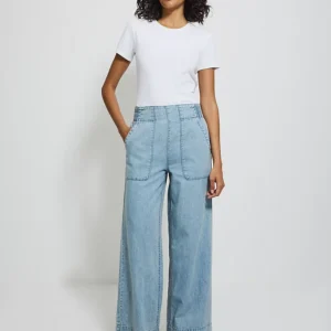 Light Blue Pull On High Waisted Wide Leg Jeans